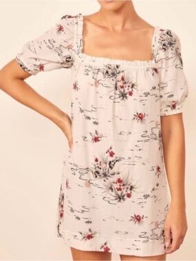 Reformation Tropical Floral Square-Neck Dress in Tonga Print